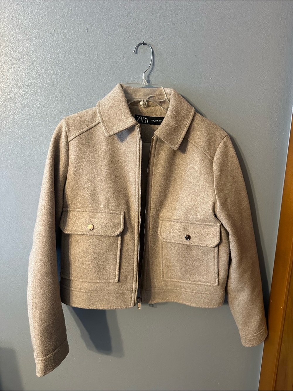 Zara Light Beige Cropped Zip-Front Jacket - Picture 3 of 10